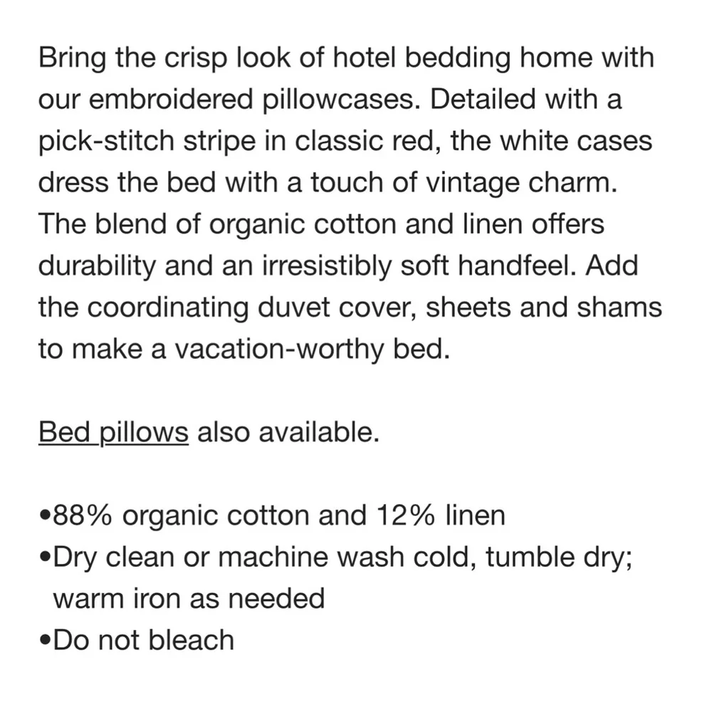 COPY - Crate and Barrel Standard Organic Cotton/Linen PILLOWCASE set. TWO avail…